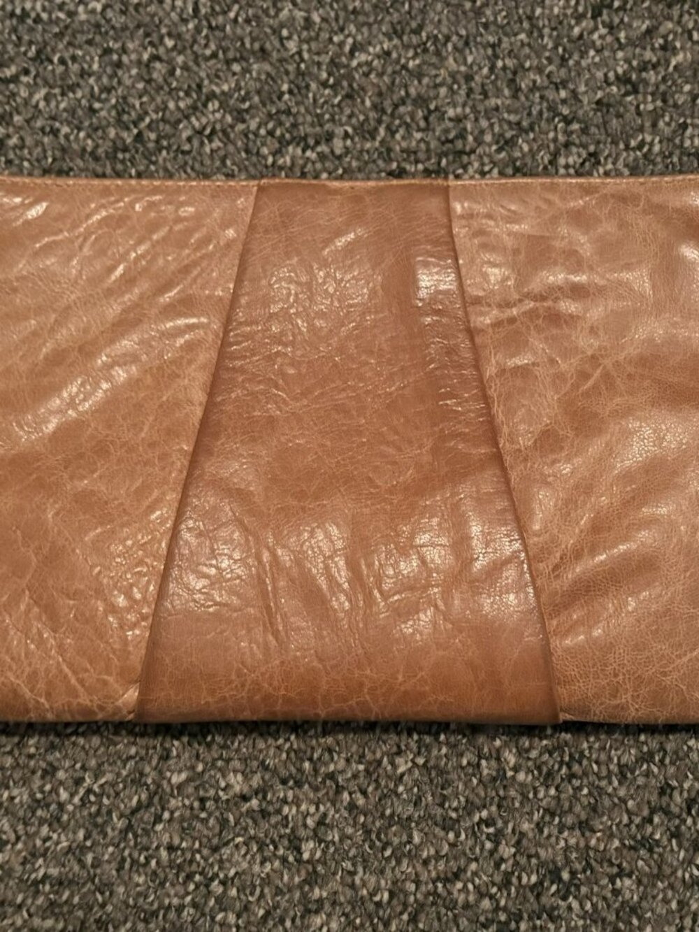 Kaia Peterka "Virtue" leather clutch with shoulder strap camel/tan bag handbag